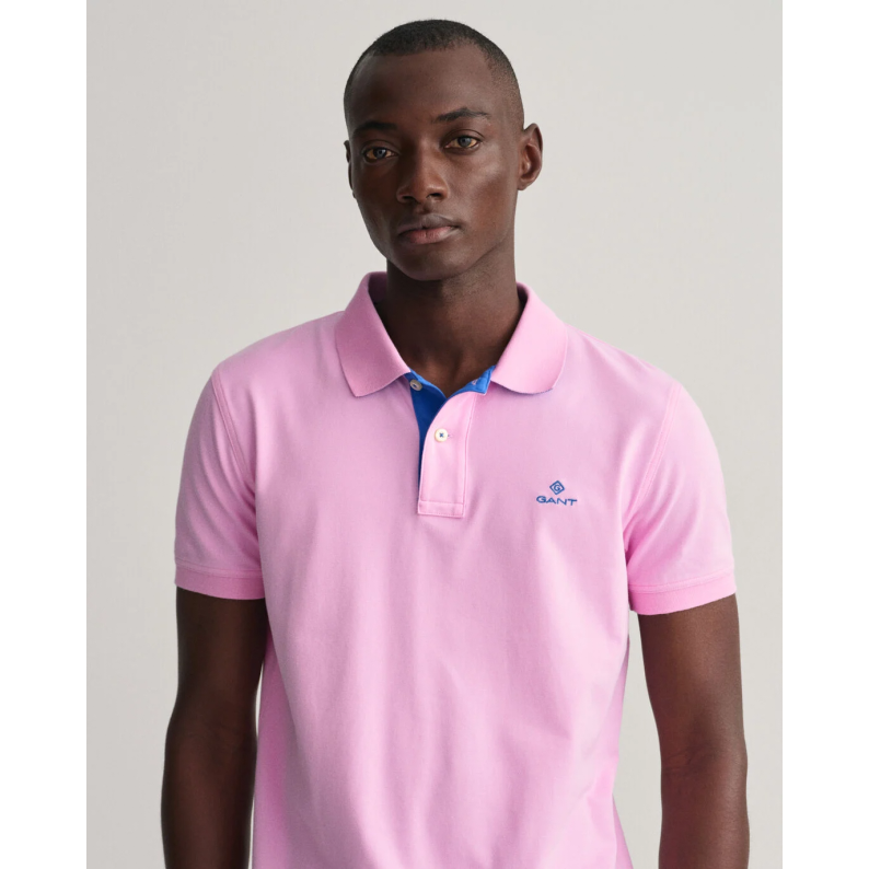 Mens Day Blue Contrast Collar Pique Rugger Polo Shirt